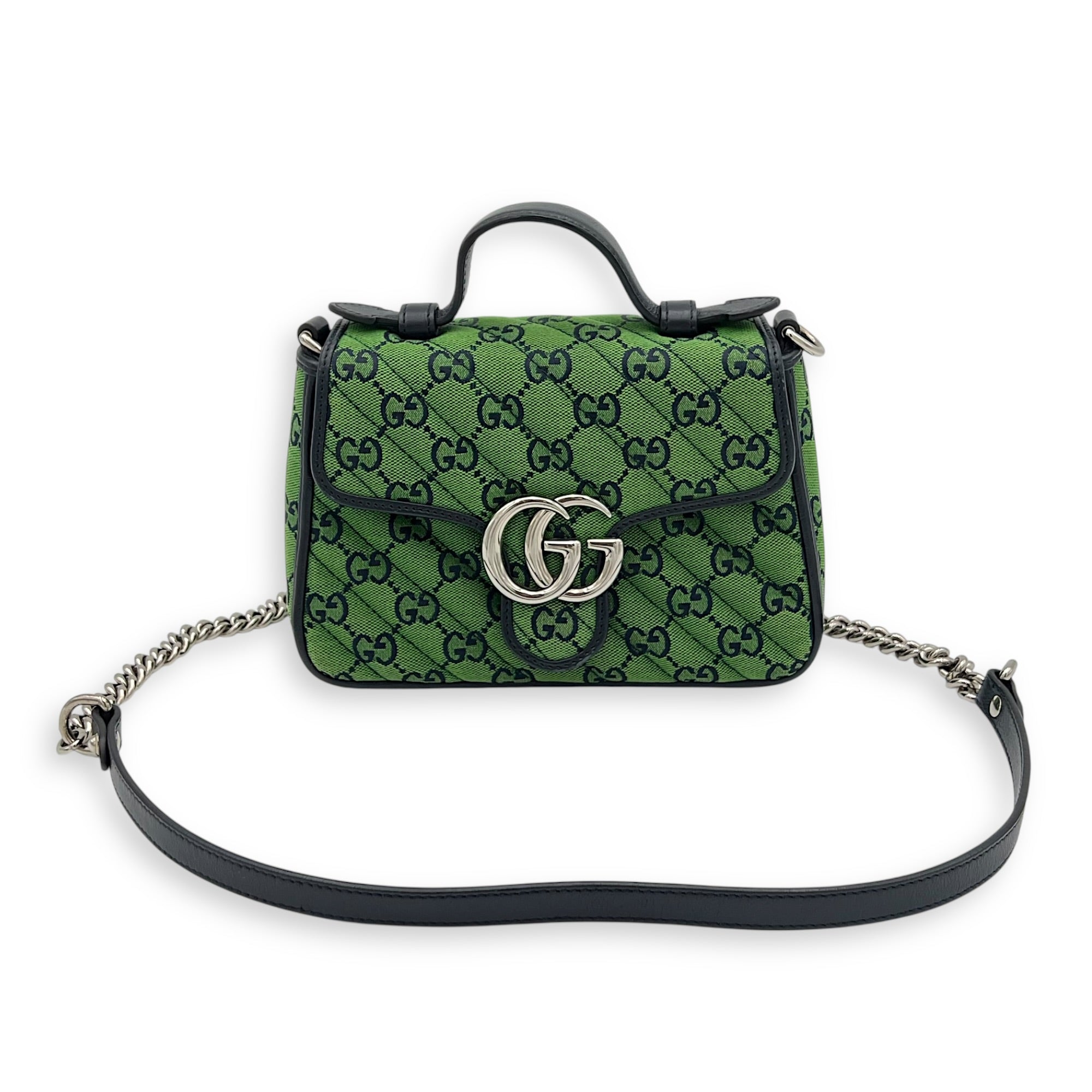GG Marmont Top Handle Bag Green in Canvas, Silver hardware