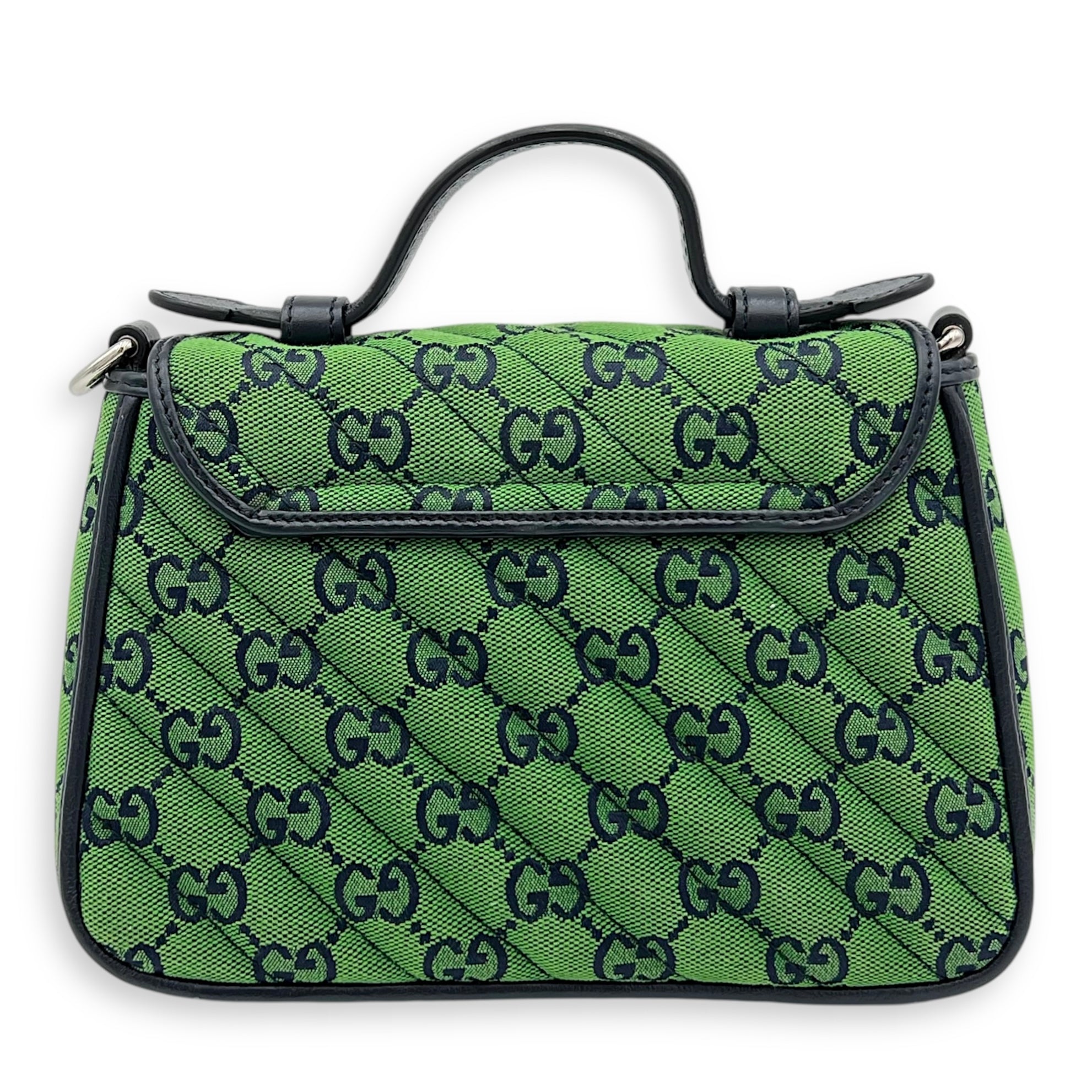 GG Marmont Top Handle Bag Green in Canvas, Silver hardware