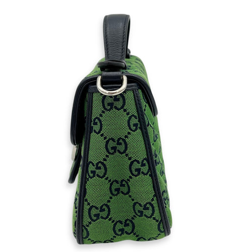 GG Marmont Top Handle Bag Green in Canvas, Silver hardware