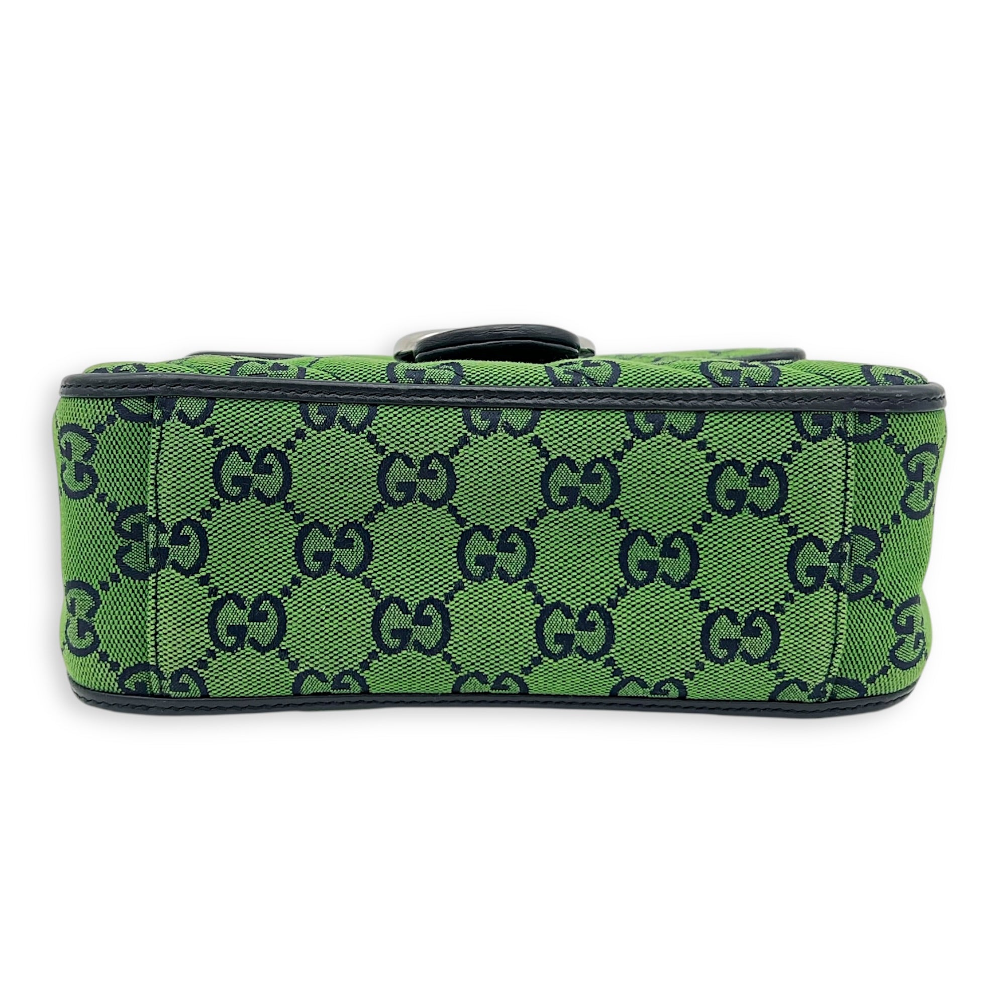 GG Marmont Top Handle Bag Green in Canvas, Silver hardware