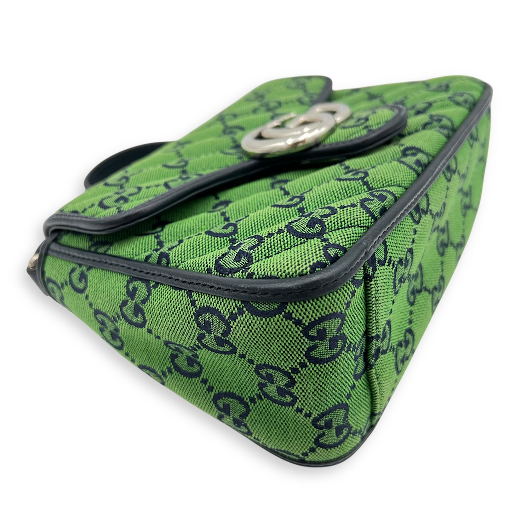 GG Marmont Top Handle Bag Green in Canvas, Silver hardware