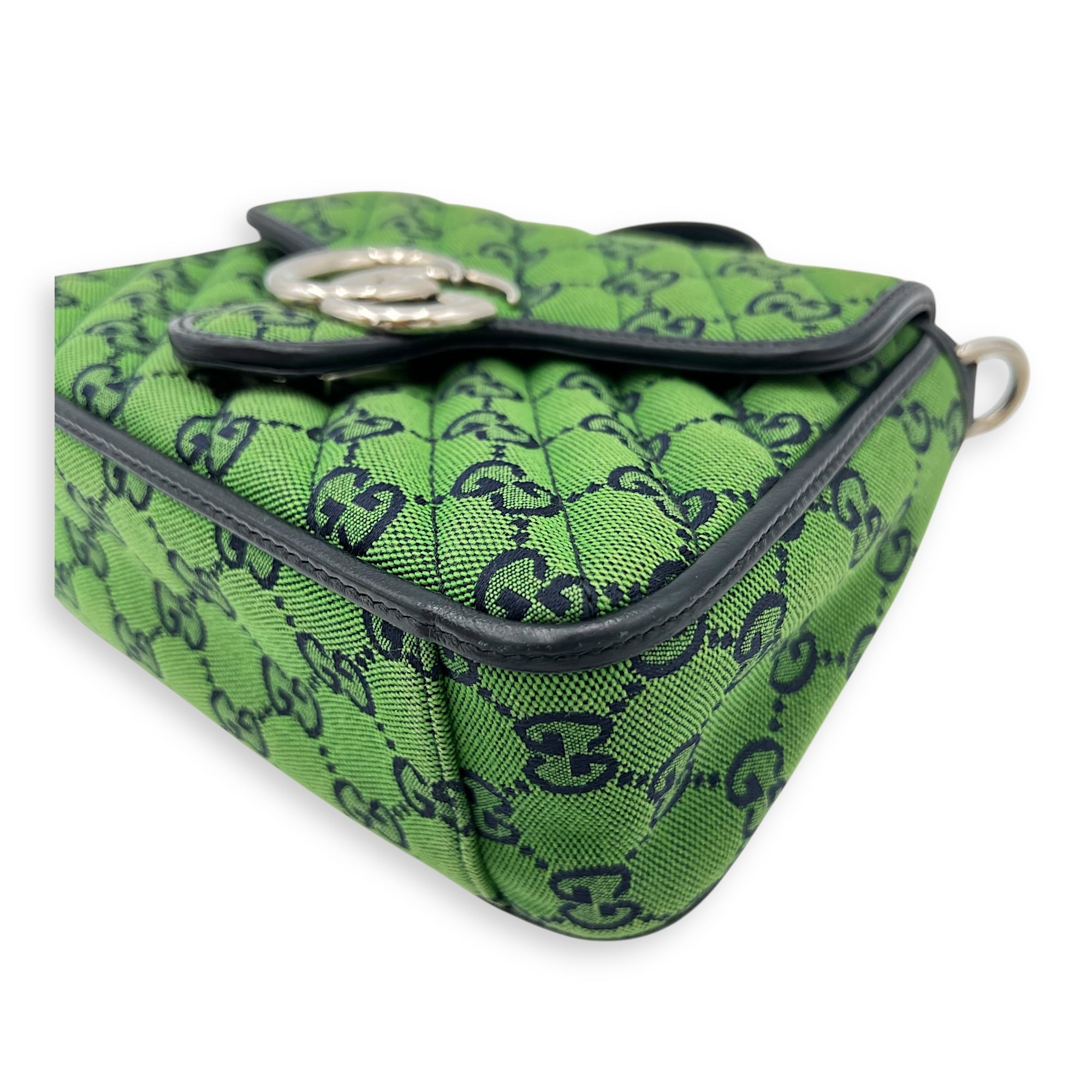 GG Marmont Top Handle Bag Green in Canvas, Silver hardware