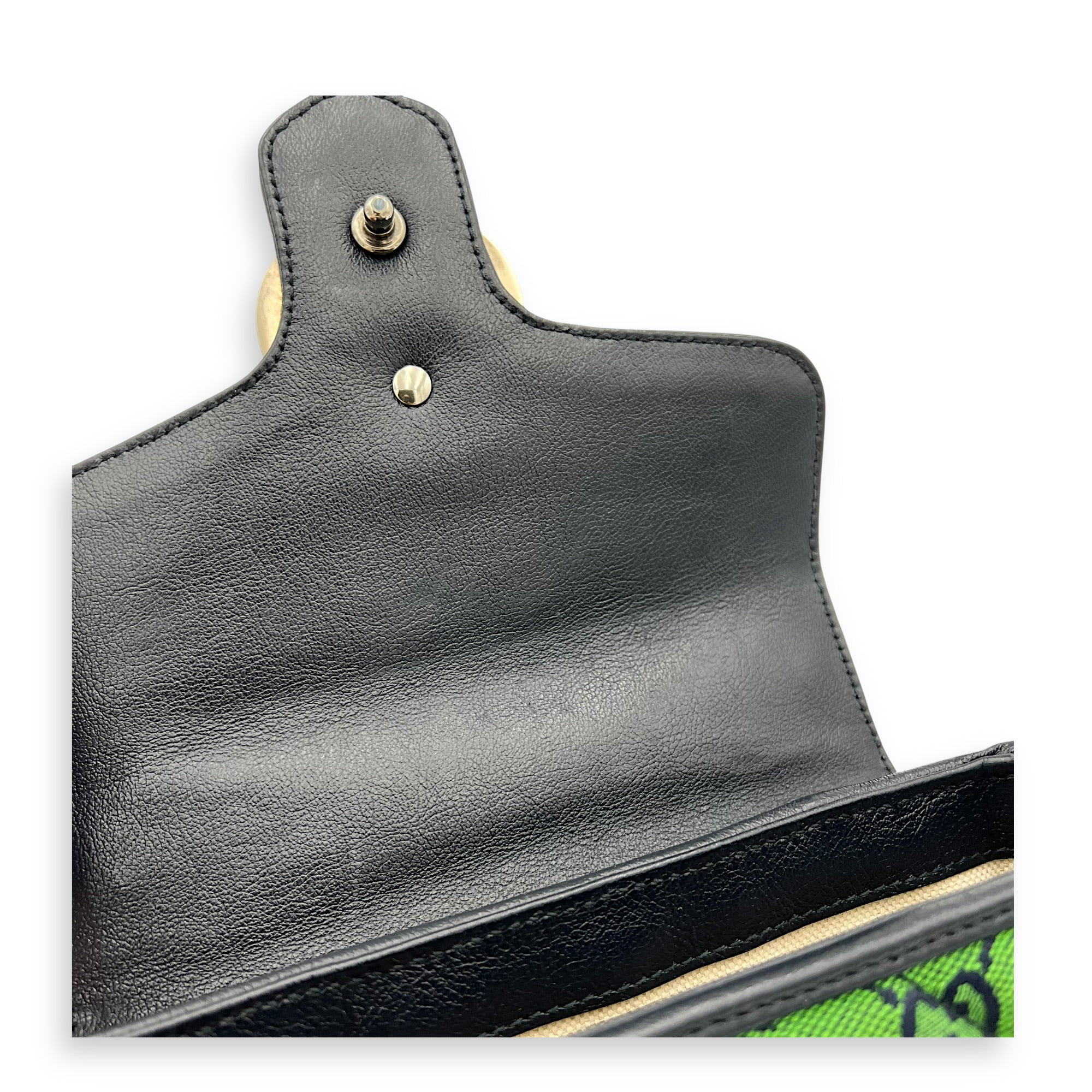 GG Marmont Top Handle Bag Green in Canvas, Silver hardware
