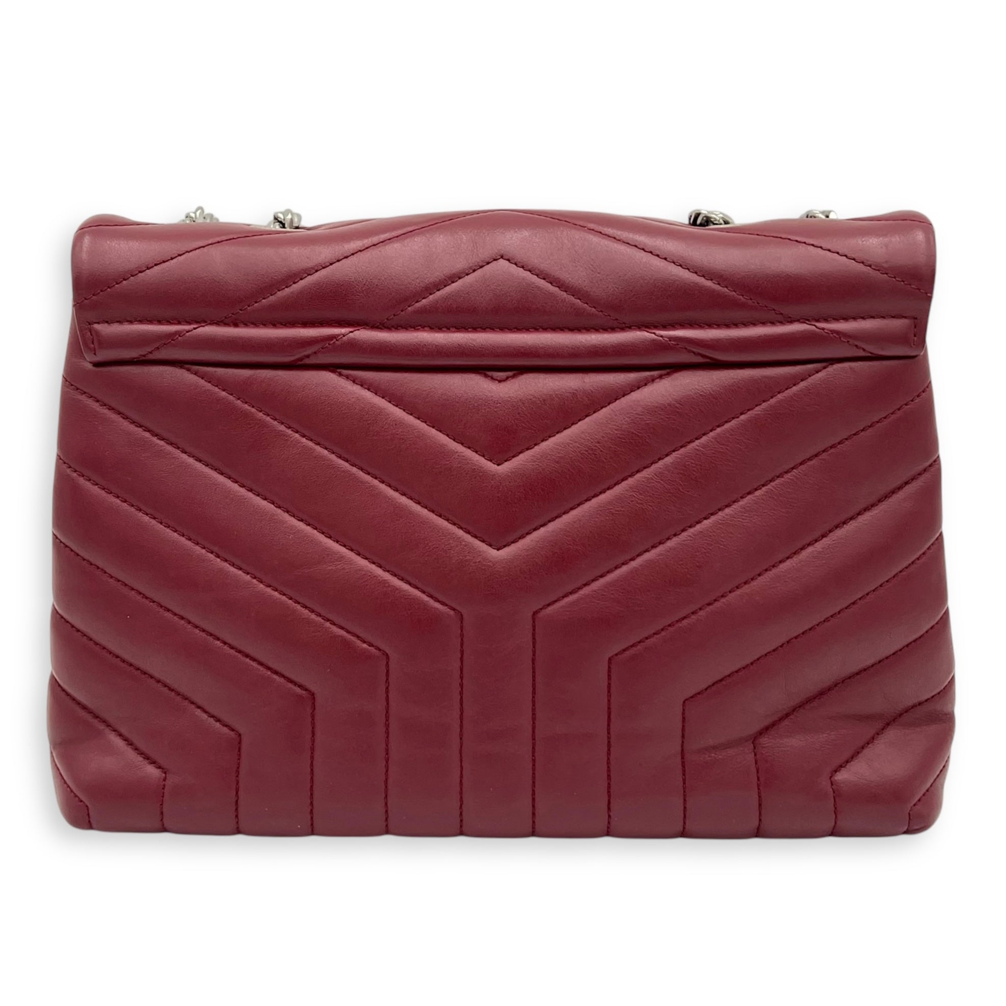 Loulou Shoulder Bag Red in Calfskin, Silver hardware
