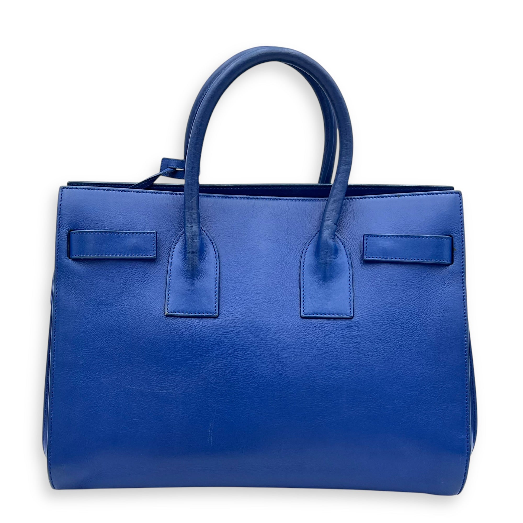 Sac de Jour Top Handle Bag Blue in Calfskin, Gold hardware