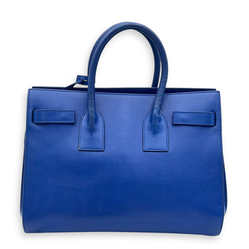 Sac de Jour Top Handle Bag Blue in Calfskin, Gold hardware