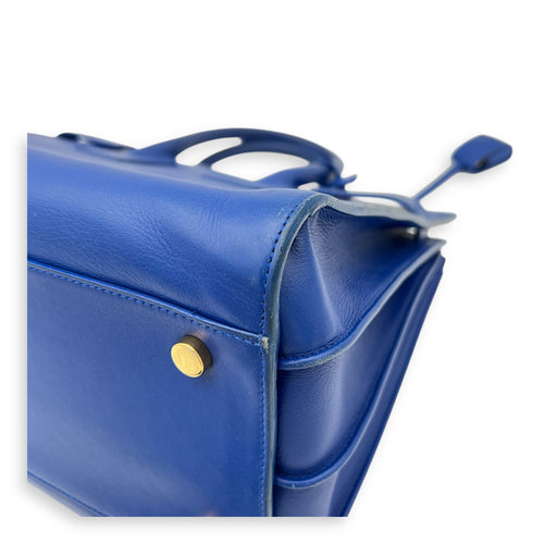 Sac de Jour Top Handle Bag Blue in Calfskin, Gold hardware