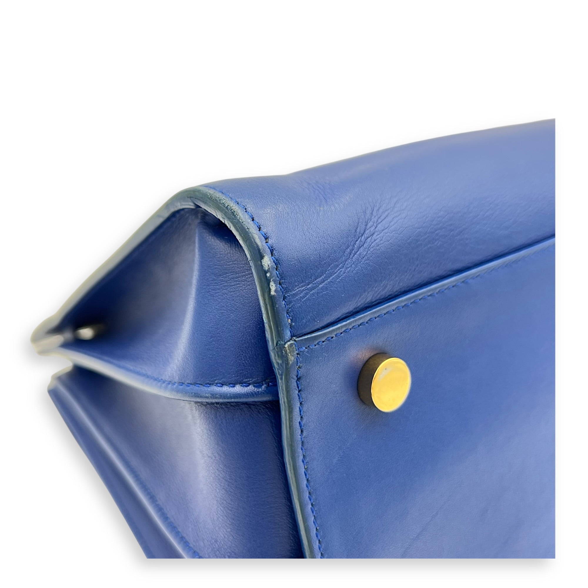 Sac de Jour Top Handle Bag Blue in Calfskin, Gold hardware