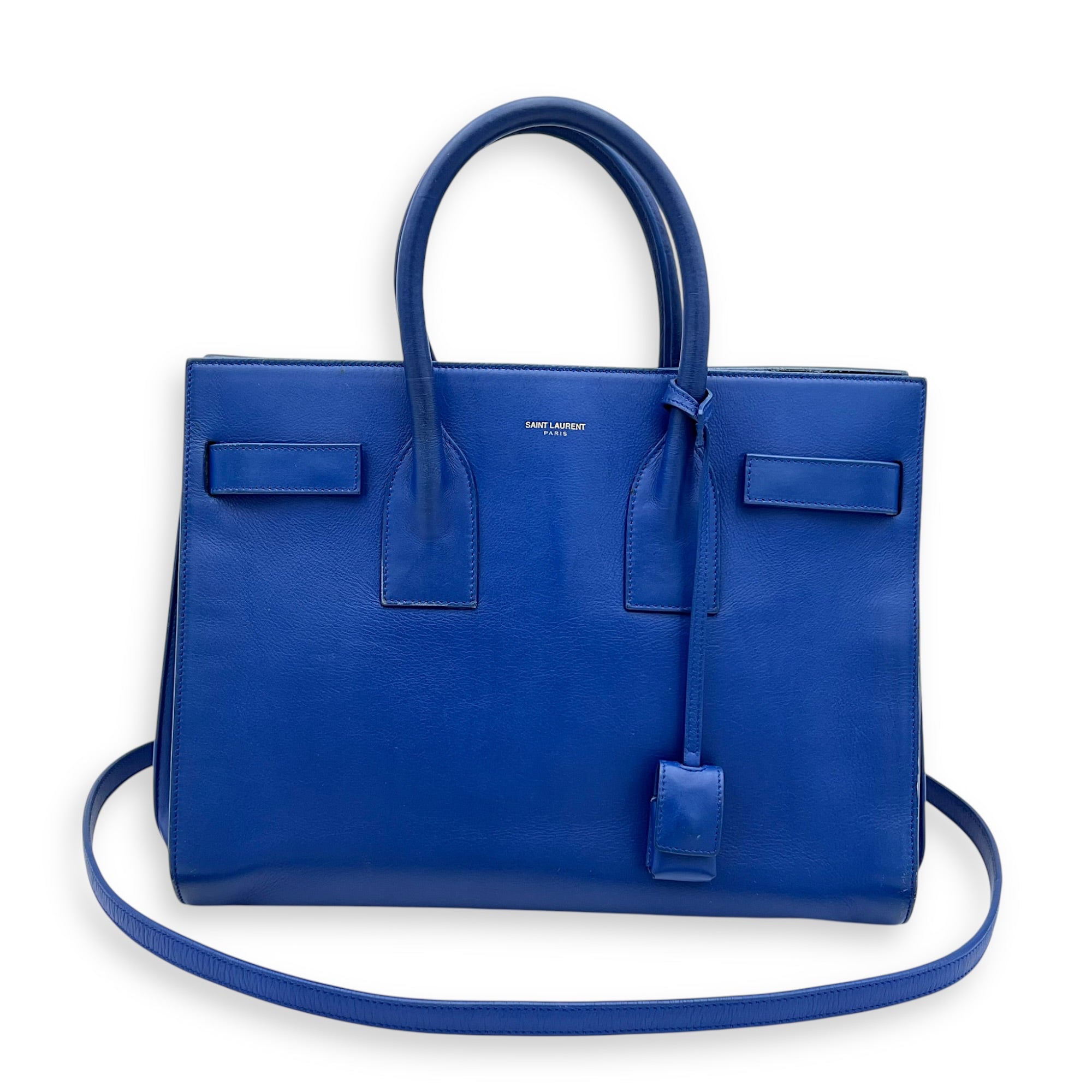 Sac de Jour Top Handle Bag Blue in Calfskin, Gold hardware