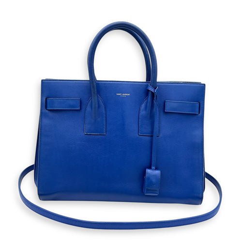 Sac de Jour Top Handle Bag Blue in Calfskin, Gold hardware