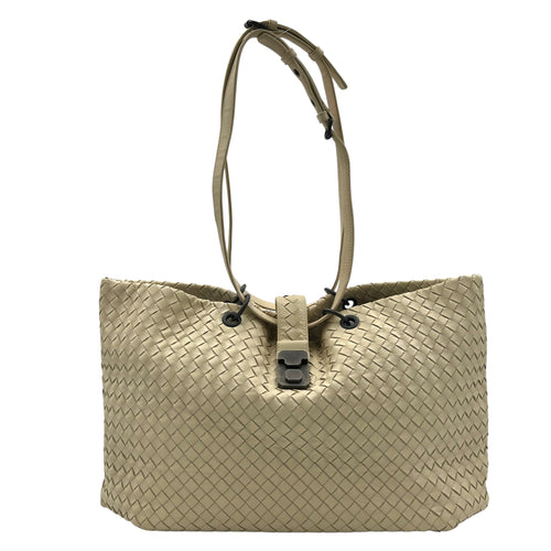 Intrecciato Tote Bag White in Calfskin, Black hardware