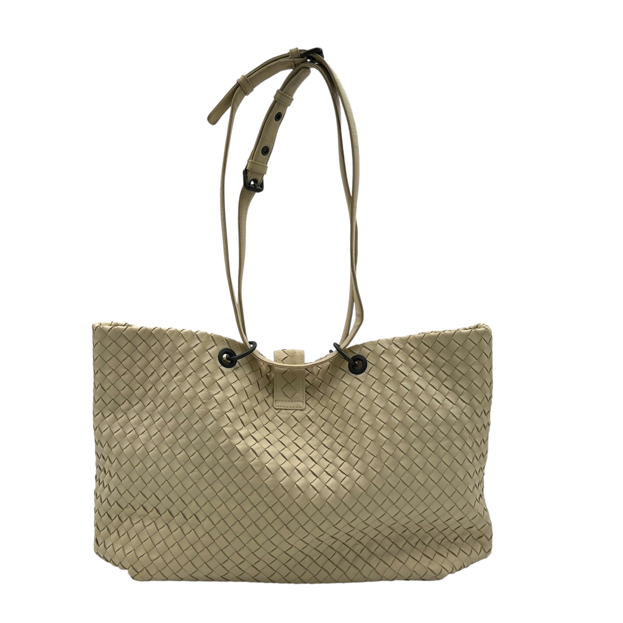 Intrecciato Tote Bag White in Calfskin, Black hardware