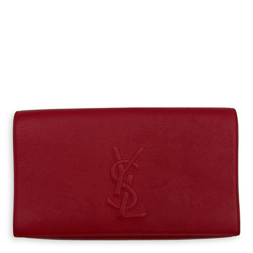 YSL Red Clutch in Calfskin, Gold hardware