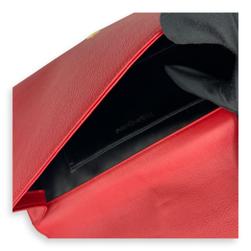 YSL Red Clutch in Calfskin, Gold hardware