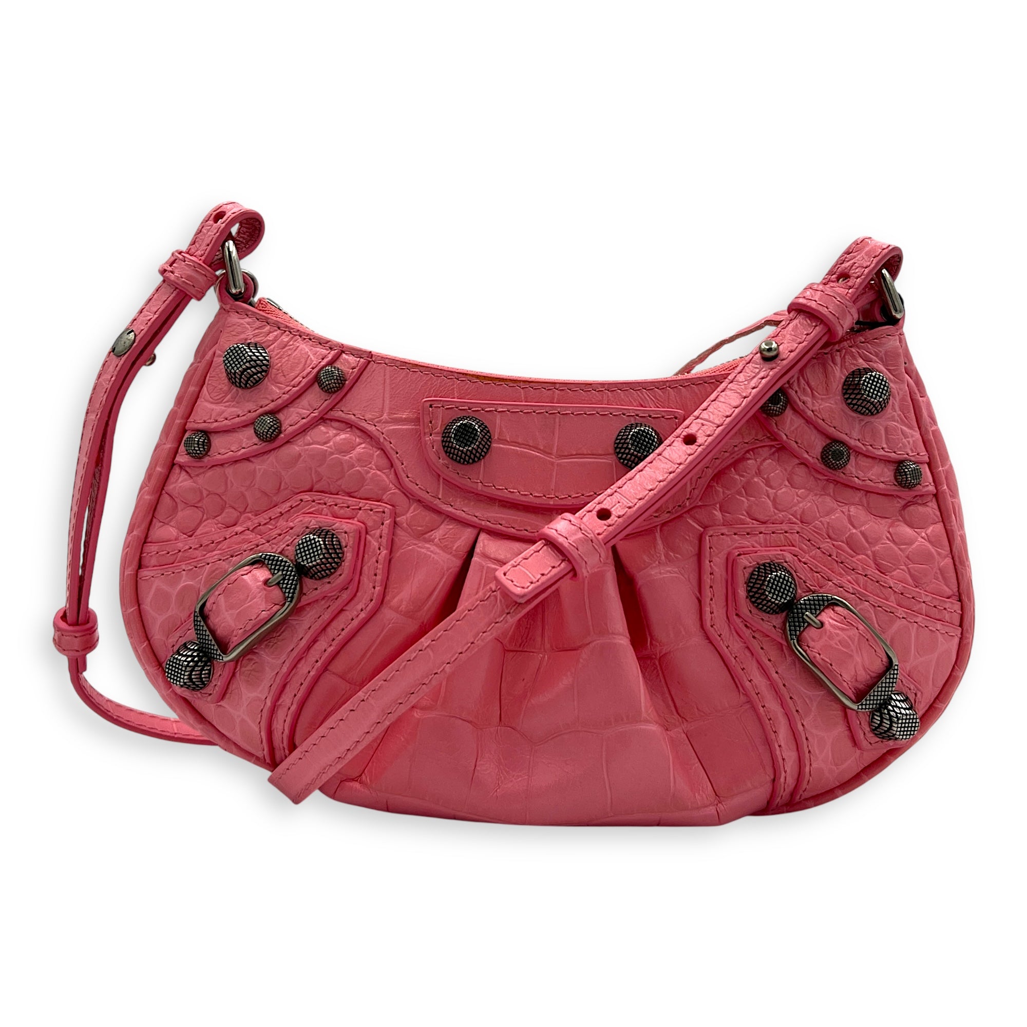 Le Cagole Shoulder Bag Mini Pink in Calfskin, Silver hardware