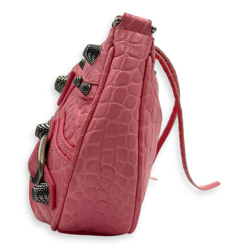 Le Cagole Shoulder Bag Mini Pink in Calfskin, Silver hardware