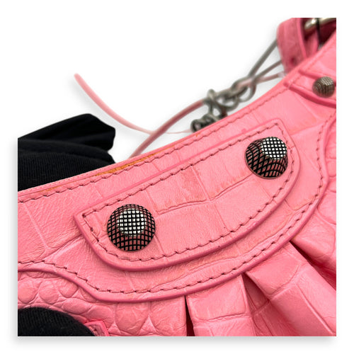 Le Cagole Shoulder Bag Mini Pink in Calfskin, Silver hardware