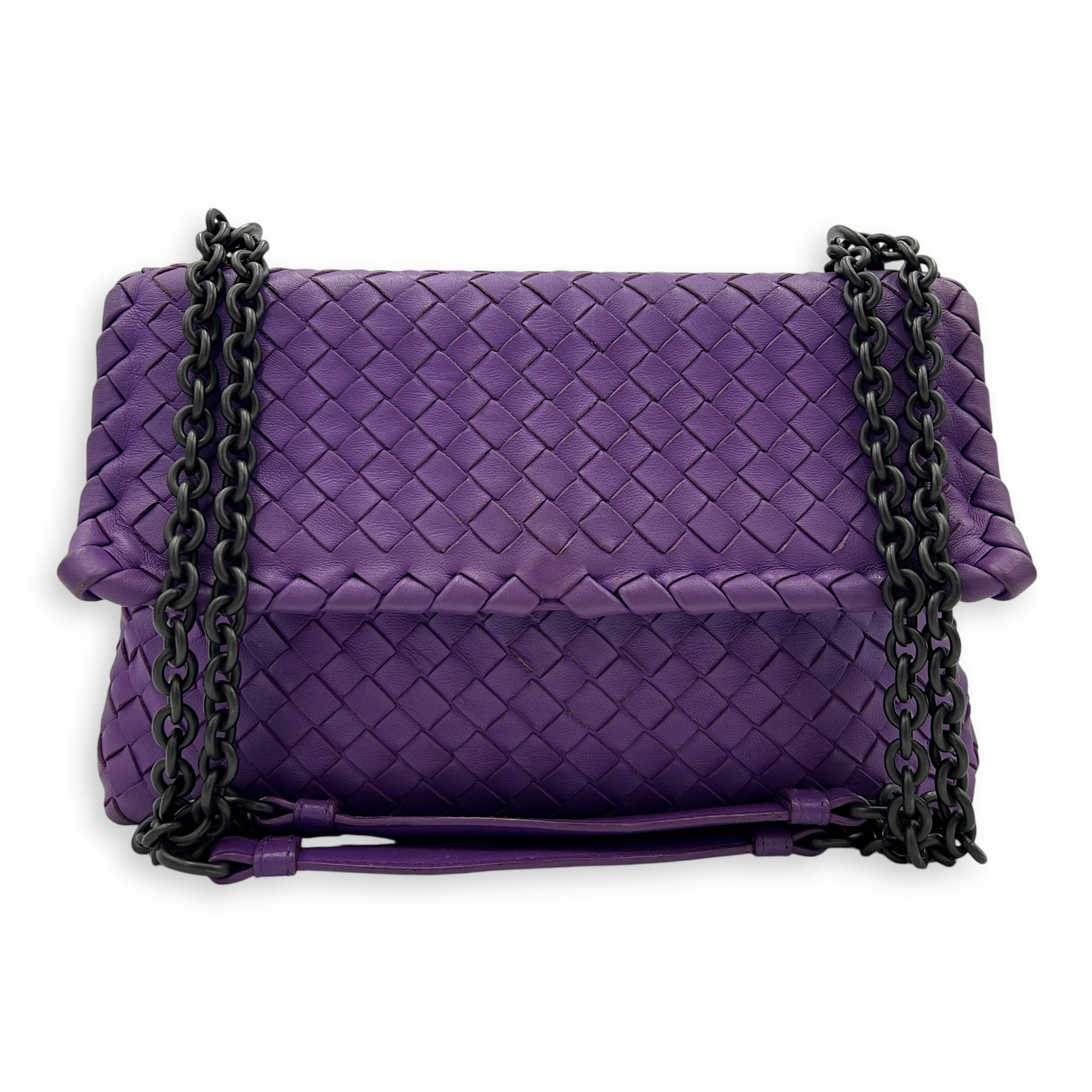 Intrecciato Shoulder Bag Purple in Calfskin, Ruthenium hardware