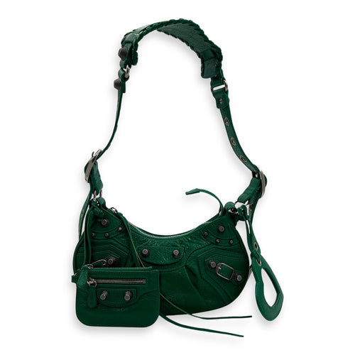 Le Cagole Shoulder Bag XS Green in Calfskin, Silver hardware