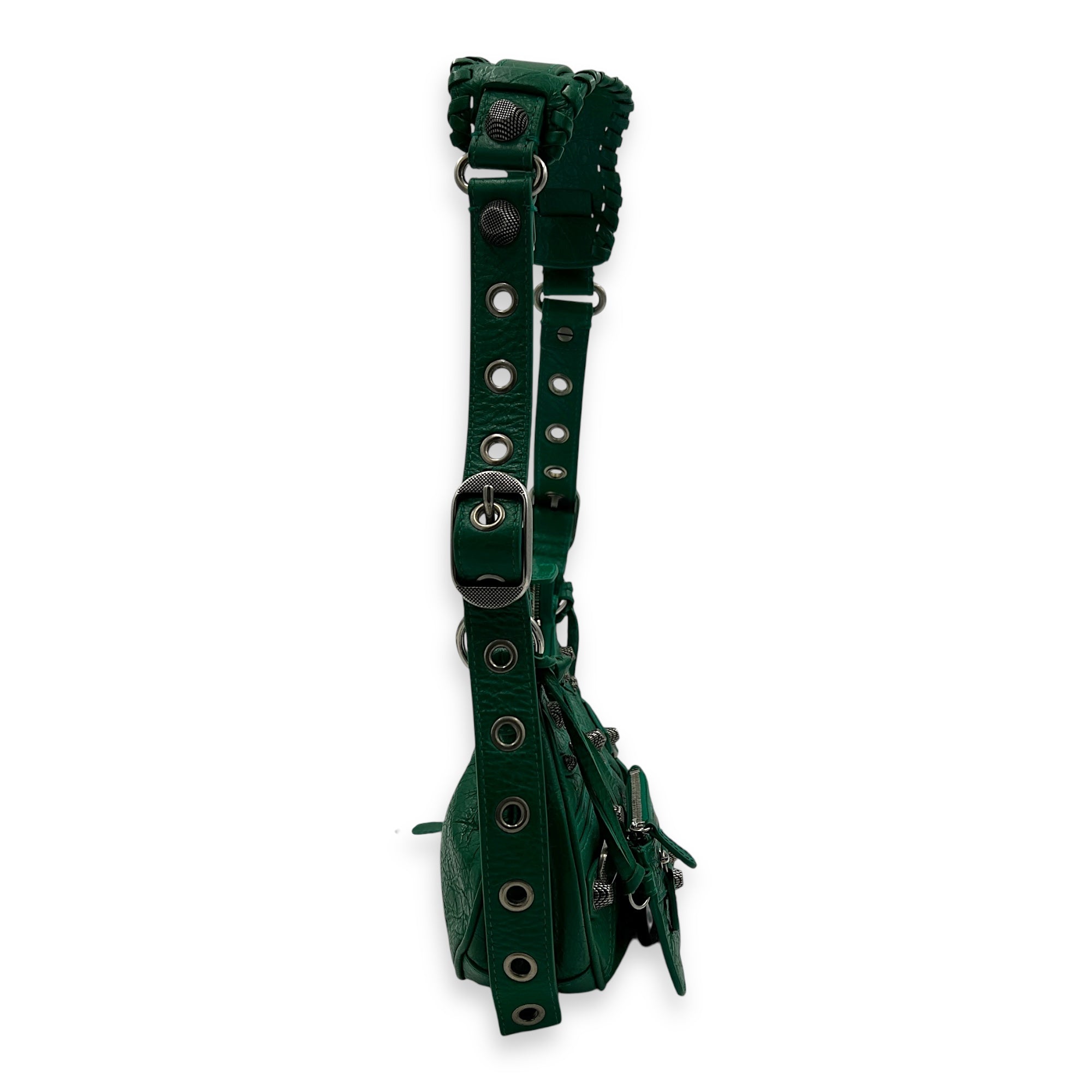 Le Cagole Shoulder Bag XS Green in Calfskin, Silver hardware
