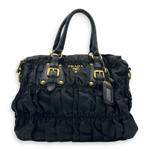 NA Top Handle Bag Black in Nylon, Gold hardware