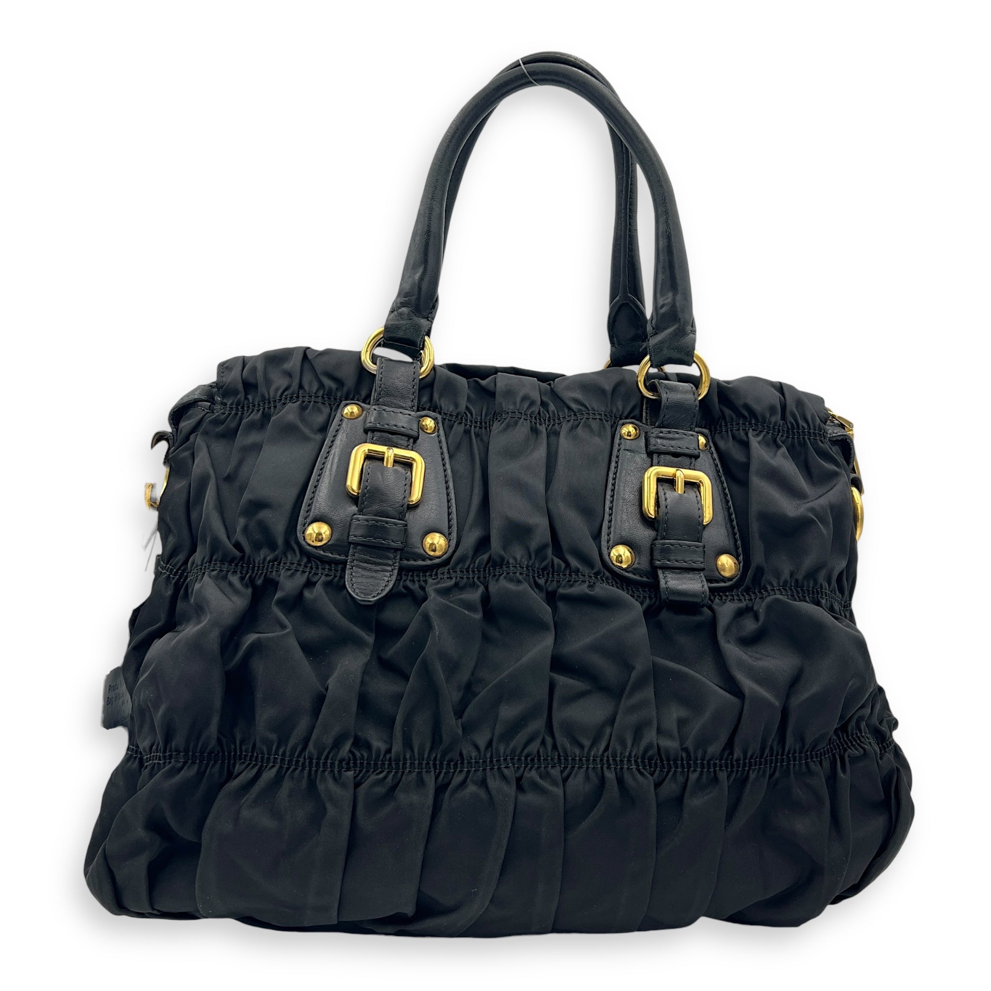 NA Top Handle Bag Black in Nylon, Gold hardware