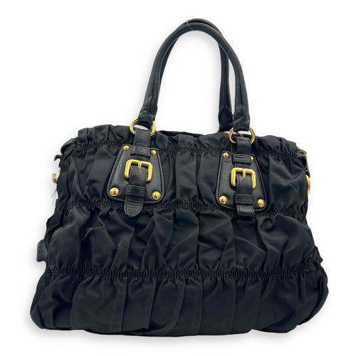NA Top Handle Bag Black in Nylon, Gold hardware