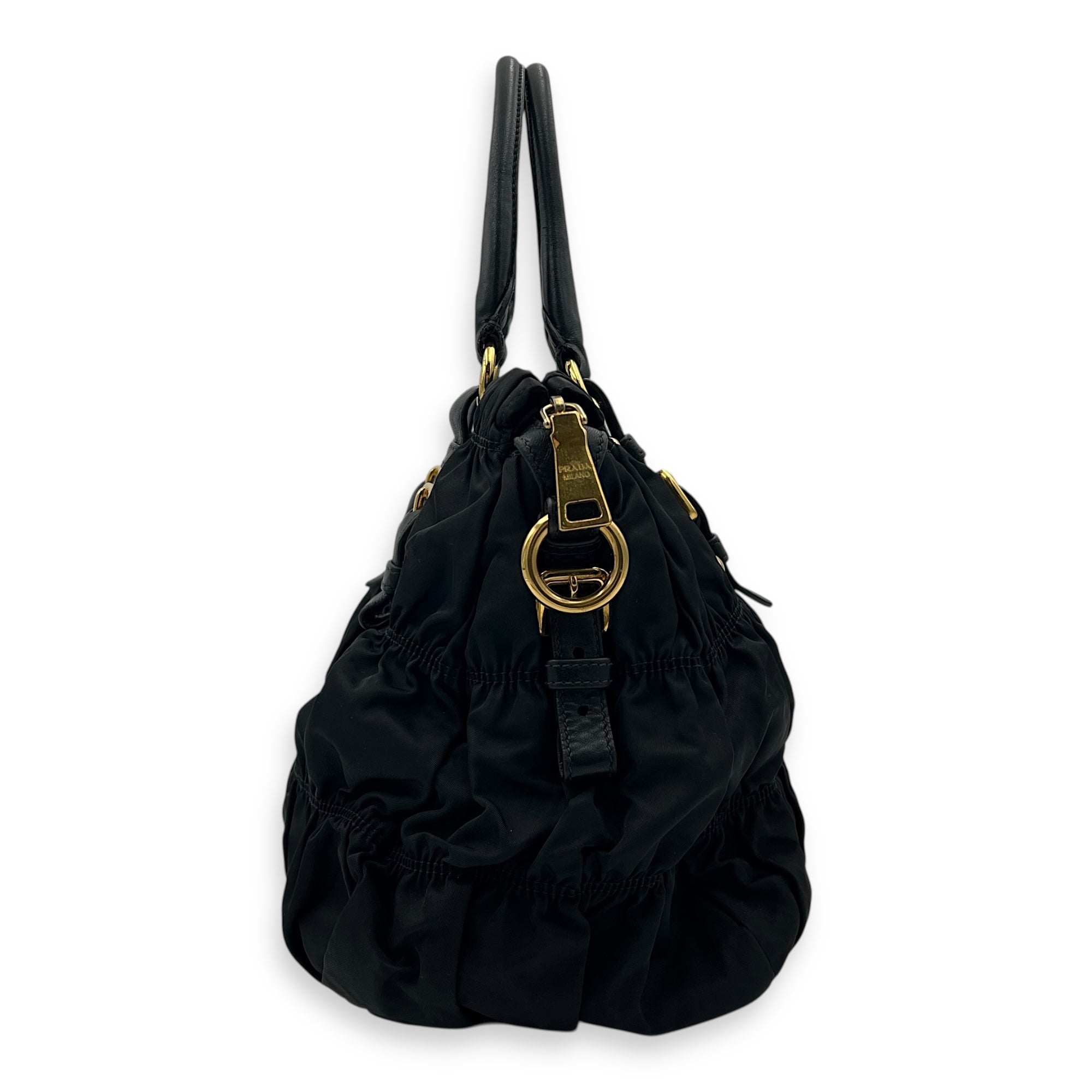 NA Top Handle Bag Black in Nylon, Gold hardware