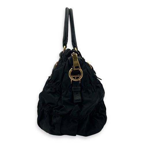 NA Top Handle Bag Black in Nylon, Gold hardware