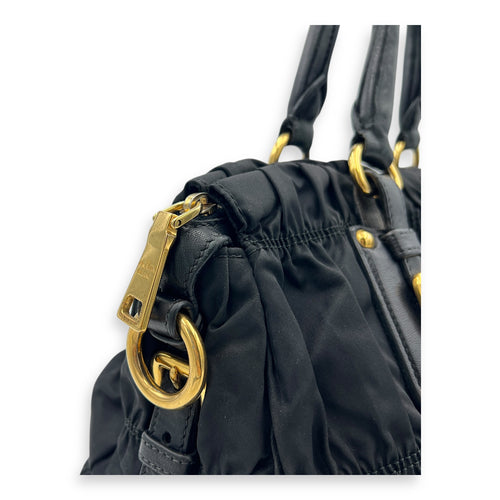 NA Top Handle Bag Black in Nylon, Gold hardware