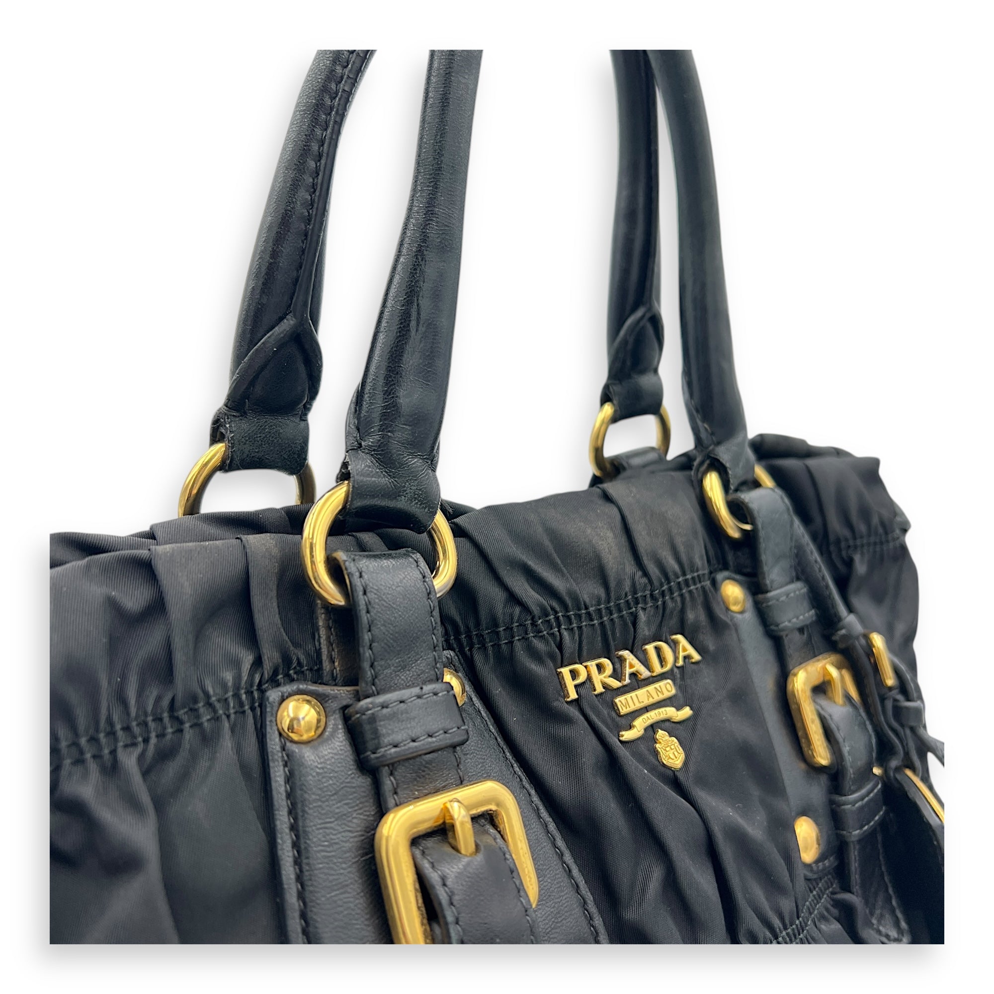 NA Top Handle Bag Black in Nylon, Gold hardware
