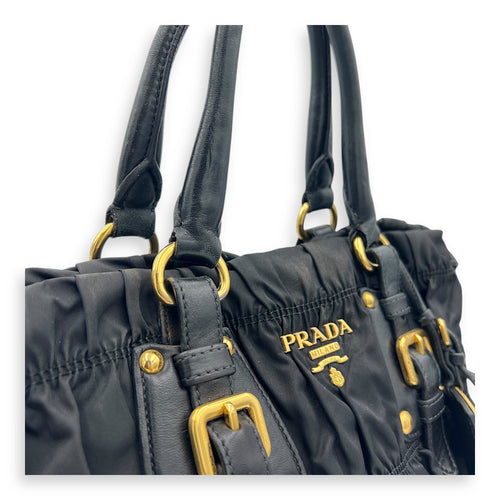 NA Top Handle Bag Black in Nylon, Gold hardware