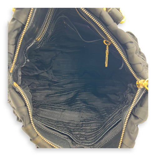 NA Top Handle Bag Black in Nylon, Gold hardware