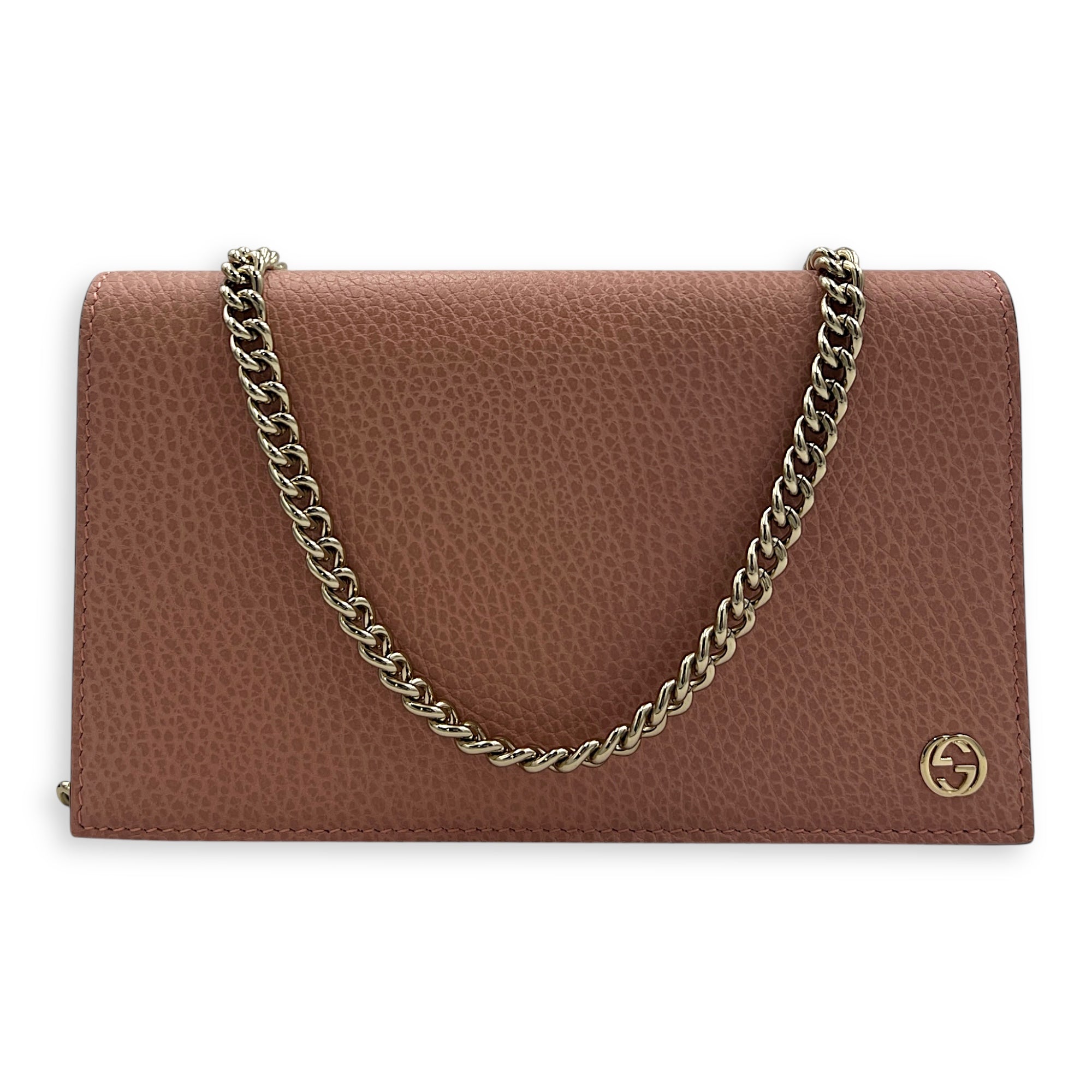 GG Wallet On Chain Pink in Calfskin, Gold hardware