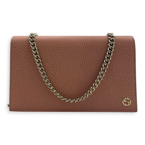 GG Wallet On Chain Pink in Calfskin, Gold hardware