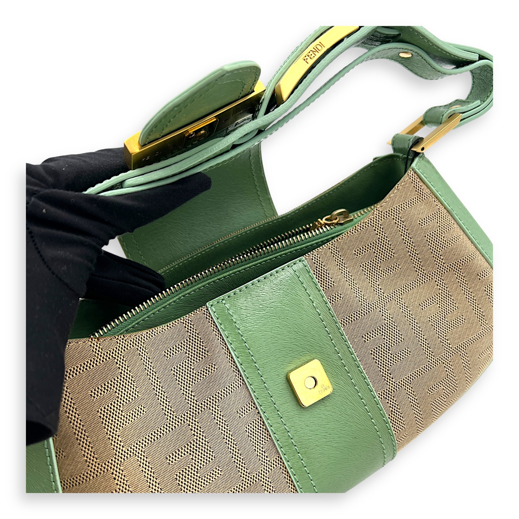 Baguette Shoulder Bag Multi-colour in Canvas, Gold hardware