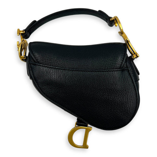 Saddle Top Handle Bag Micro Black in Chevre Mysore, Gold hardware