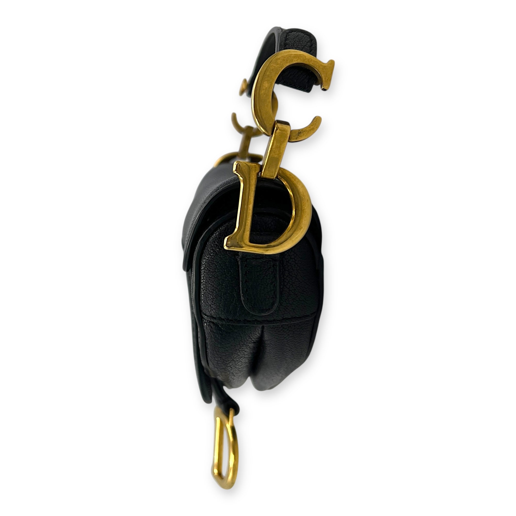 Saddle Top Handle Bag Micro Black in Chevre Mysore, Gold hardware
