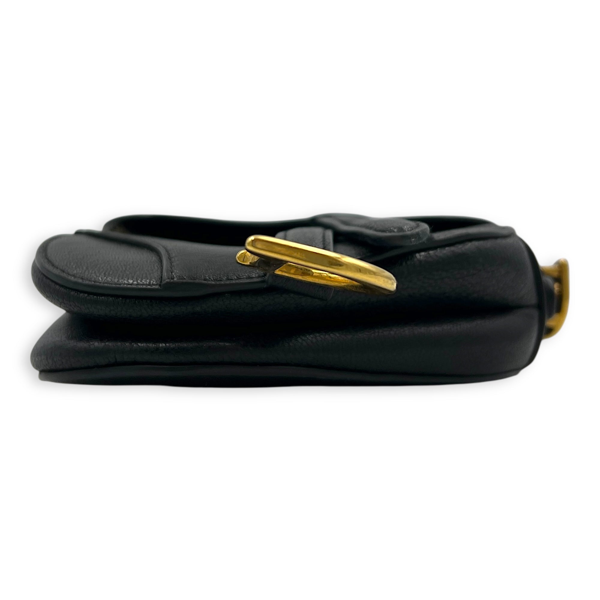 Saddle Top Handle Bag Micro Black in Chevre Mysore, Gold hardware