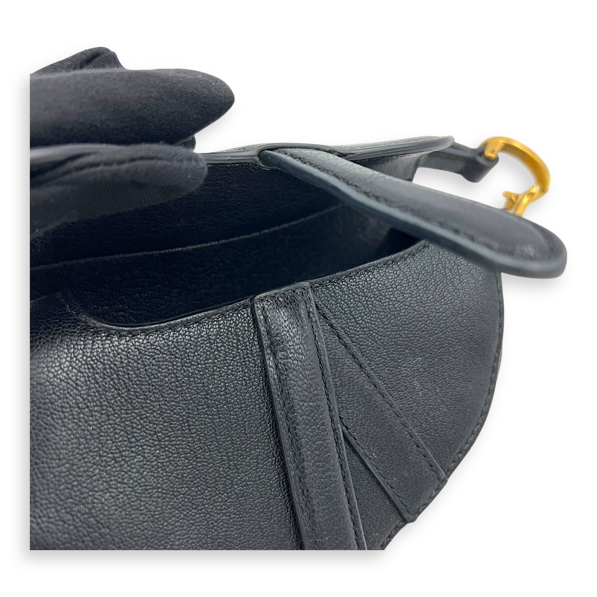 Saddle Top Handle Bag Micro Black in Chevre Mysore, Gold hardware