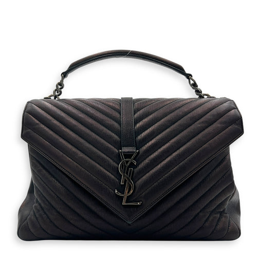 College Shoulder Bag Black in Calfskin, Ruthenium hardware