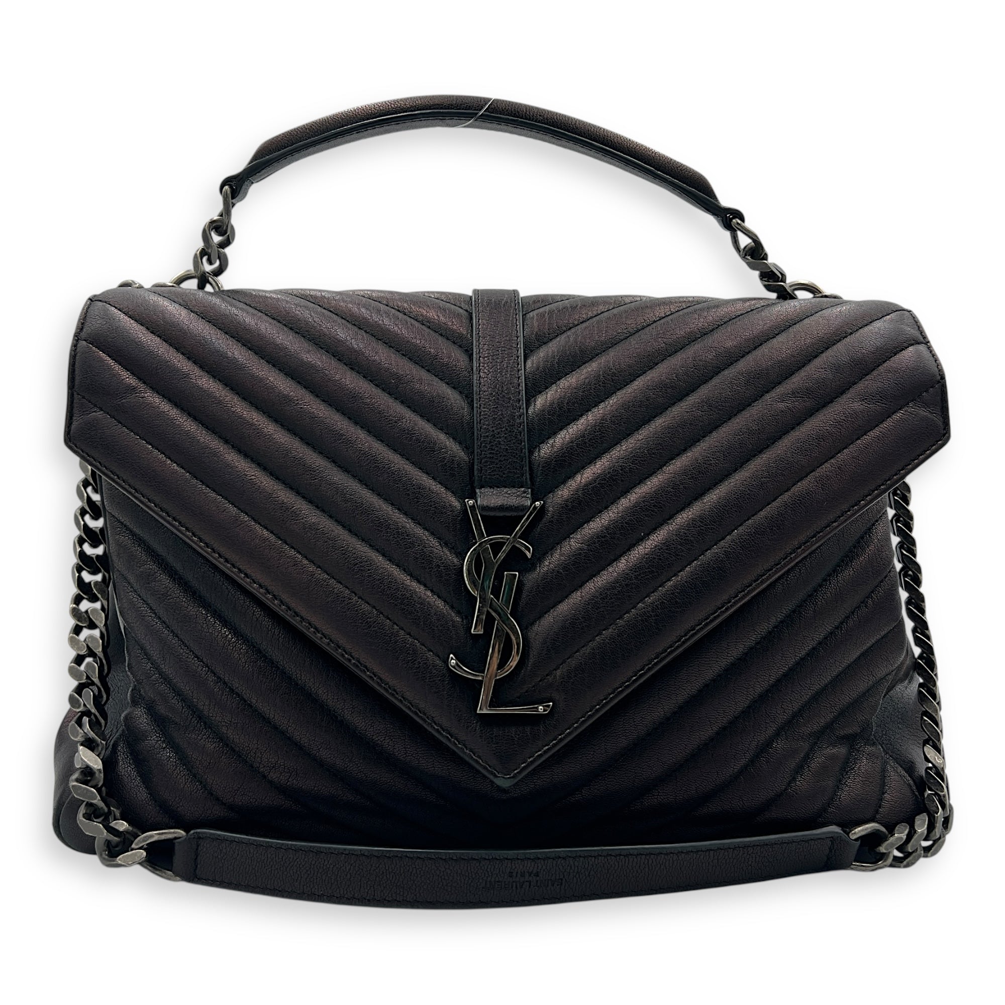 College Shoulder Bag Black in Calfskin, Ruthenium hardware