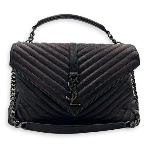 College Shoulder Bag Black in Calfskin, Ruthenium hardware