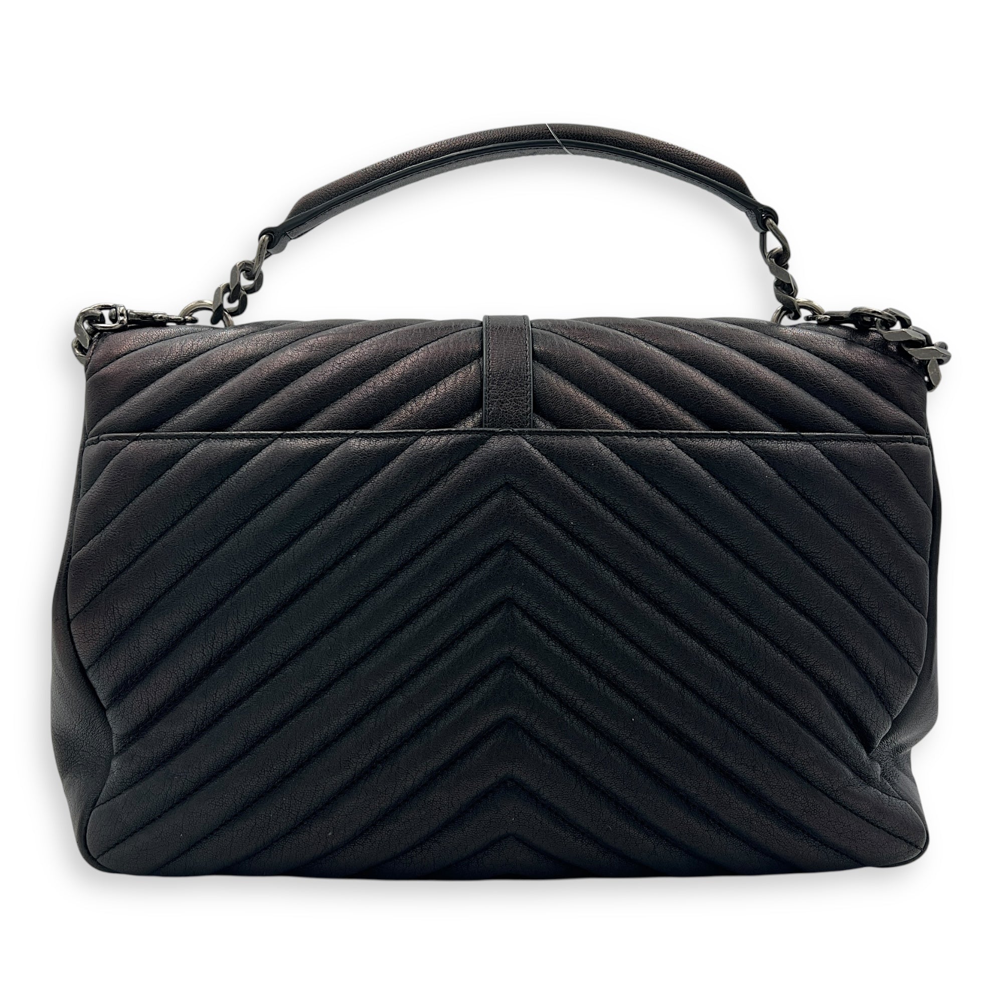 College Shoulder Bag Black in Calfskin, Ruthenium hardware