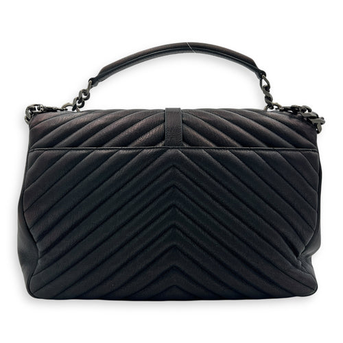 College Shoulder Bag Black in Calfskin, Ruthenium hardware