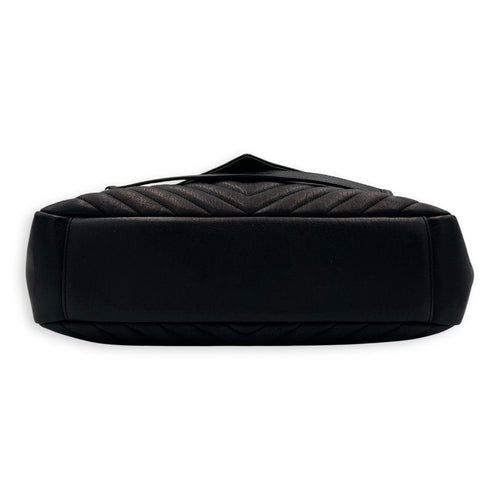 College Shoulder Bag Black in Calfskin, Ruthenium hardware