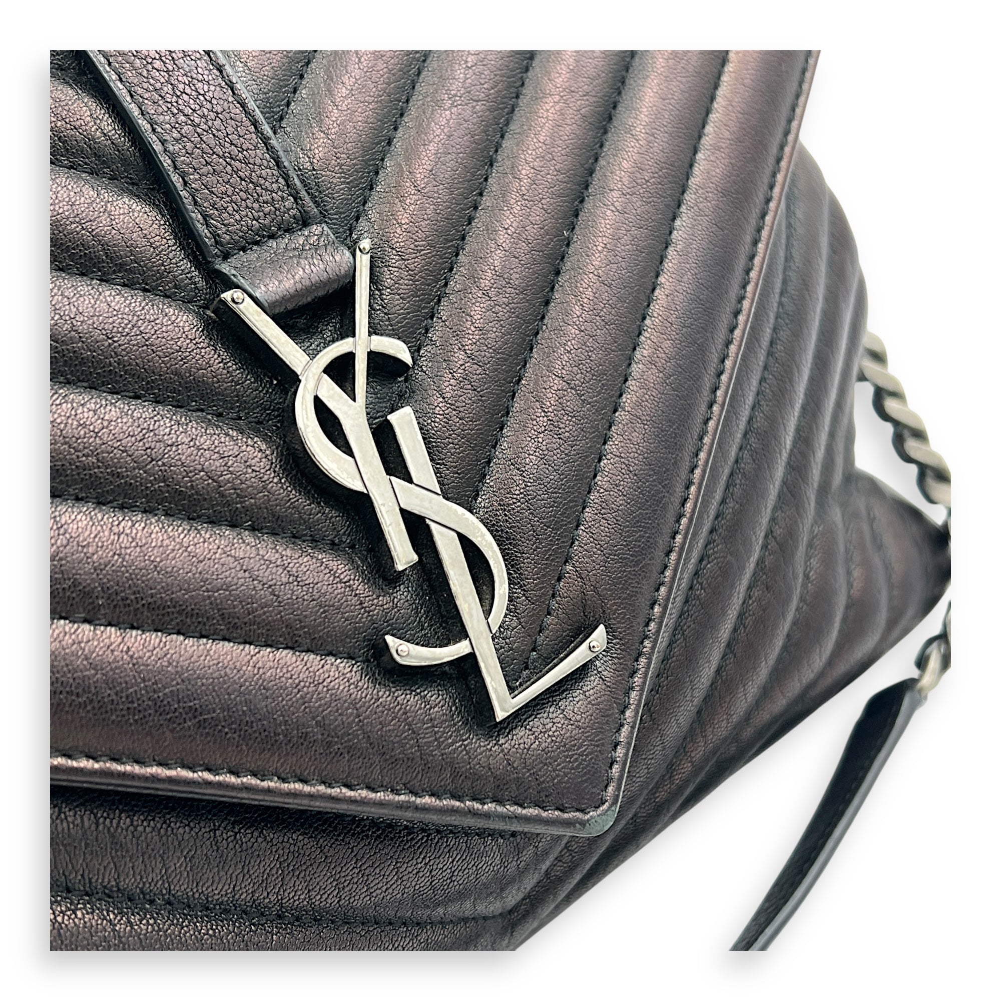 College Shoulder Bag Black in Calfskin, Ruthenium hardware