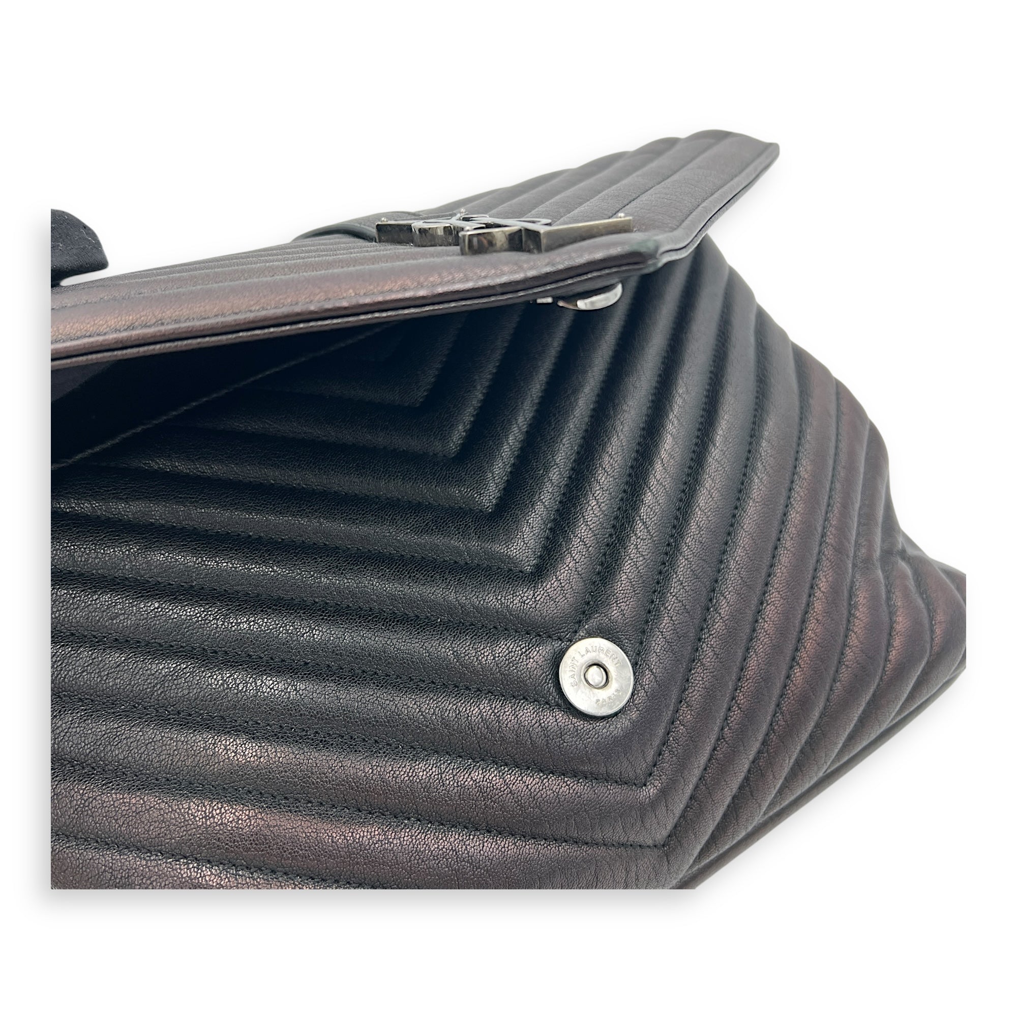 College Shoulder Bag Black in Calfskin, Ruthenium hardware