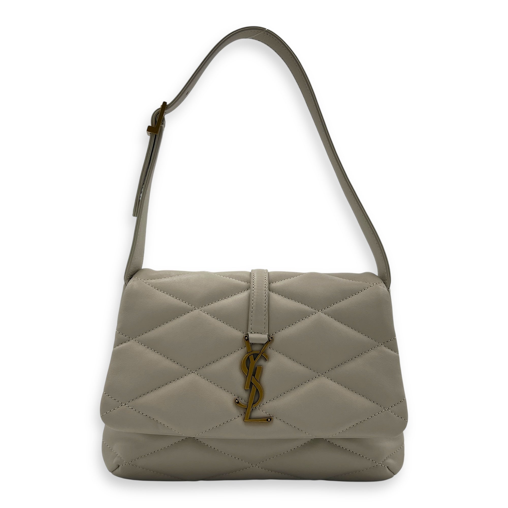 Le 57 Shoulder Bag White in Lambskin, Gold hardware