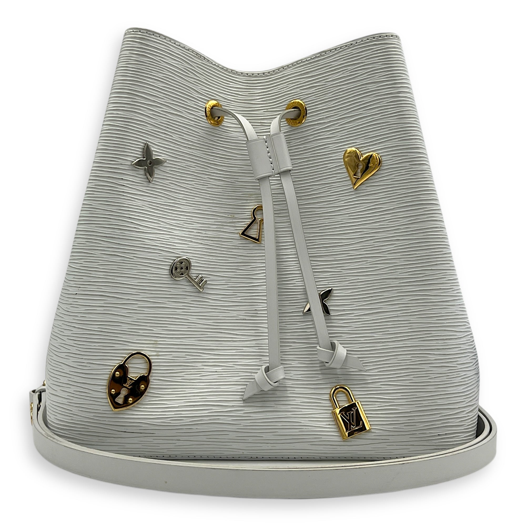 NeoNoe MM Love Lock Bucket Bag in Epi Leather, Mixed hardware